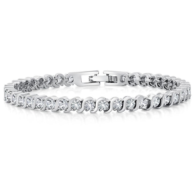 Gem Stone King 3MM Simulated Blue Sapphire and Sparkling White Cubic Zirconia Tennis Bracelet for Women | 14K Gold Plated | 4.50 Cttw | Size 7 Inch | Choice of Color | White | White Gold - Image 1